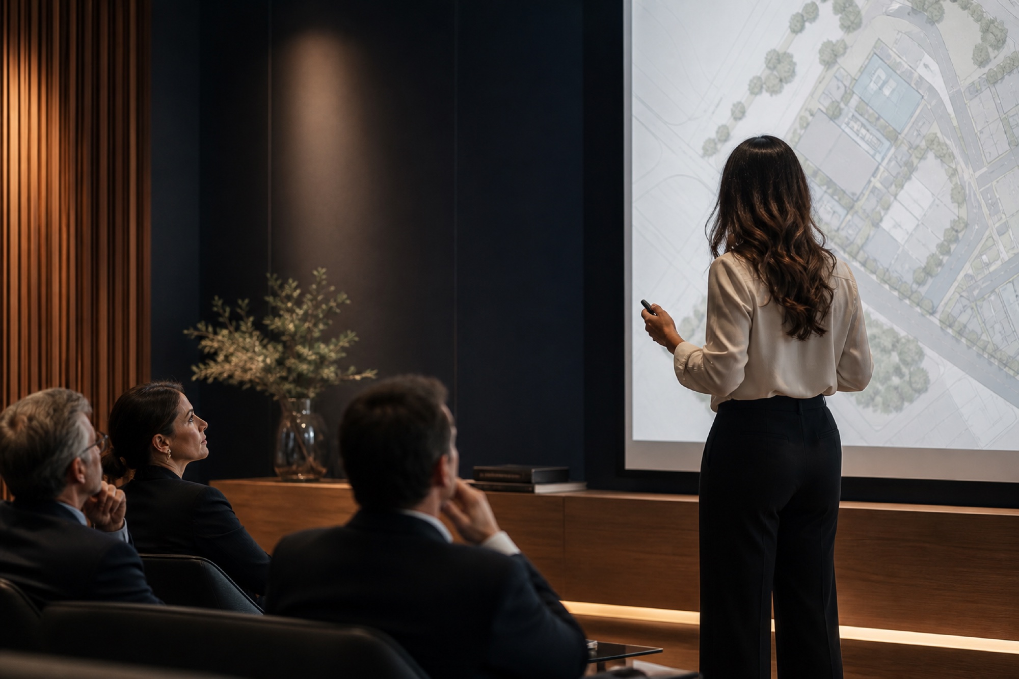 Ambiente executivo de formação sobre o mercado imobiliário